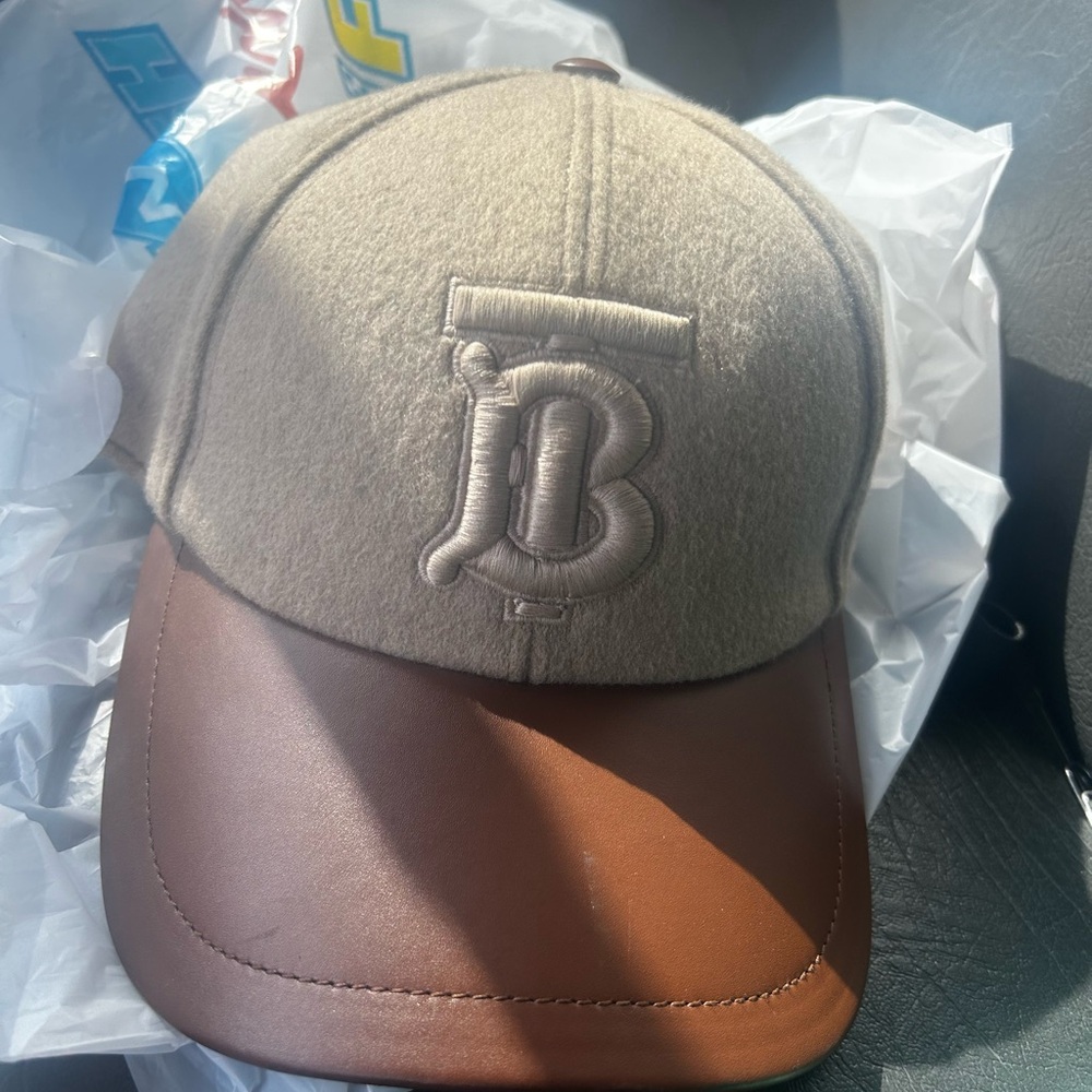 Burberry Tan and Brown Hat with Embroidered Logo